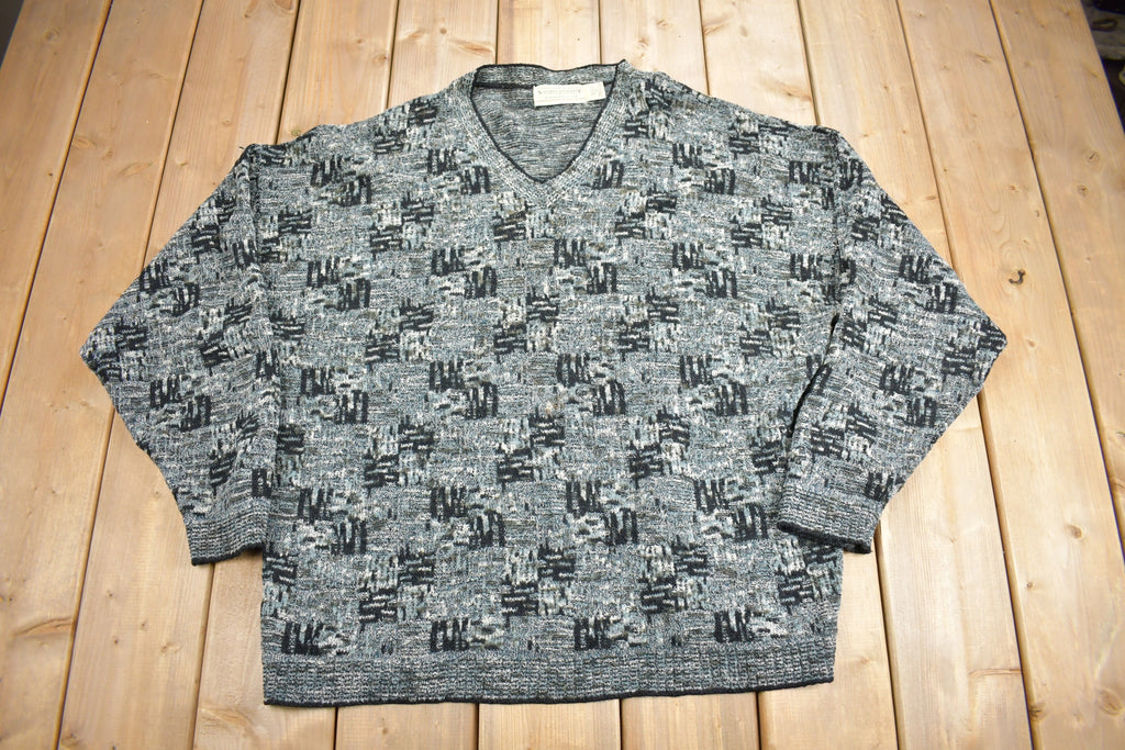 Vintage 1990s Natural Exchange Knit V-Neck Sweater / All Over Pattern / Colourful Sweatshirt / Abstract Pattern / Made in USA