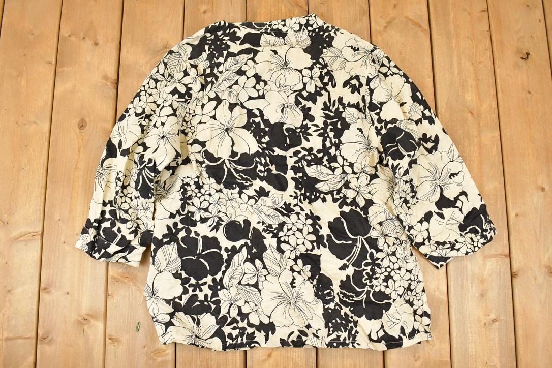 Vintage 1990s Carole Little Linen Floral Button Up Shirt Women's XL