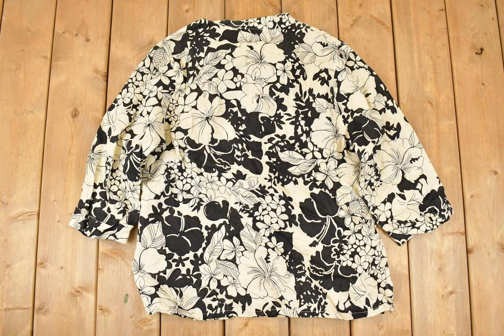 Vintage 1990s Carole Little Linen Floral Button Up Shirt Women's XL