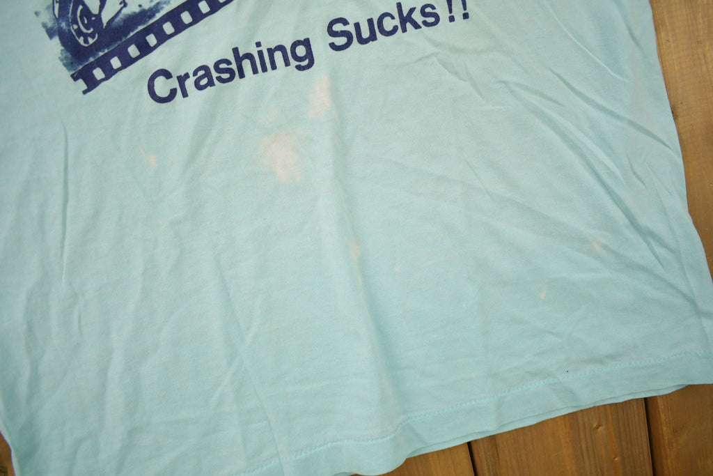 Vintage 1980s Honda Street Bike Crashing Sucks Graphic T Shirt