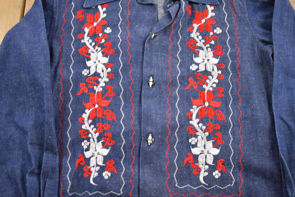 Vintage 1960s Floral Embroidered Denim Jean Jacket
