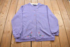 Vintage 1990s Jenny Buchanan Flower Details Cardigan Sweater  Vintage Cardigan  Button Up  Patchwork  Embroidered  Made In USA