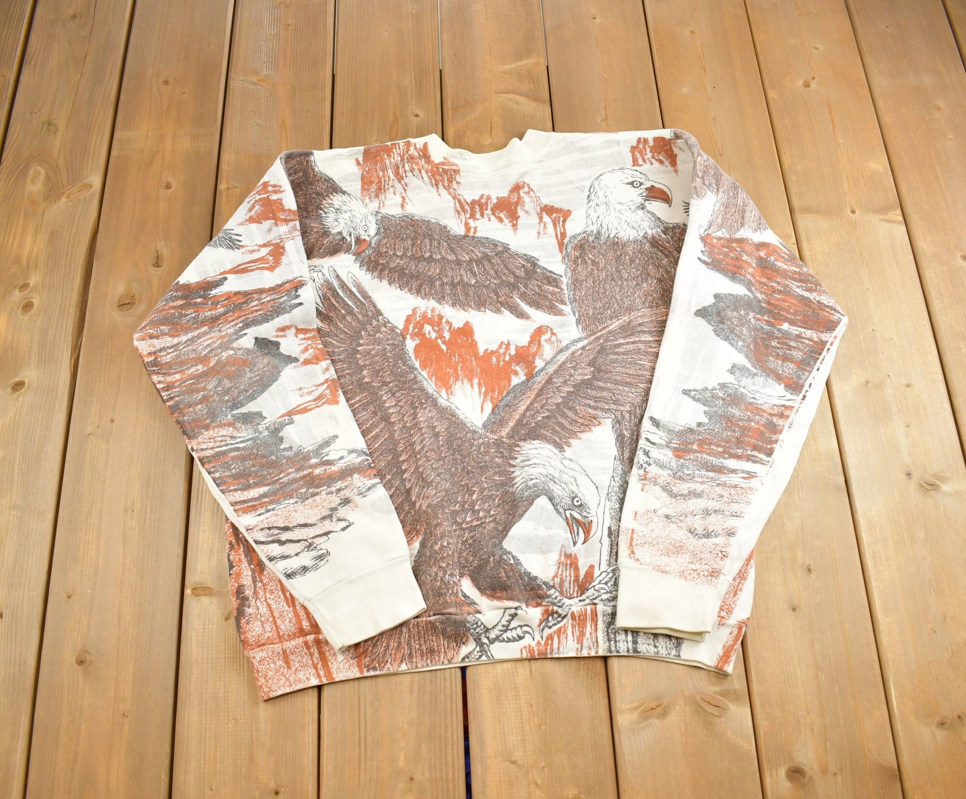 Vintage 1990s Bald Eagle All Over Print Crewneck Sweatshirt