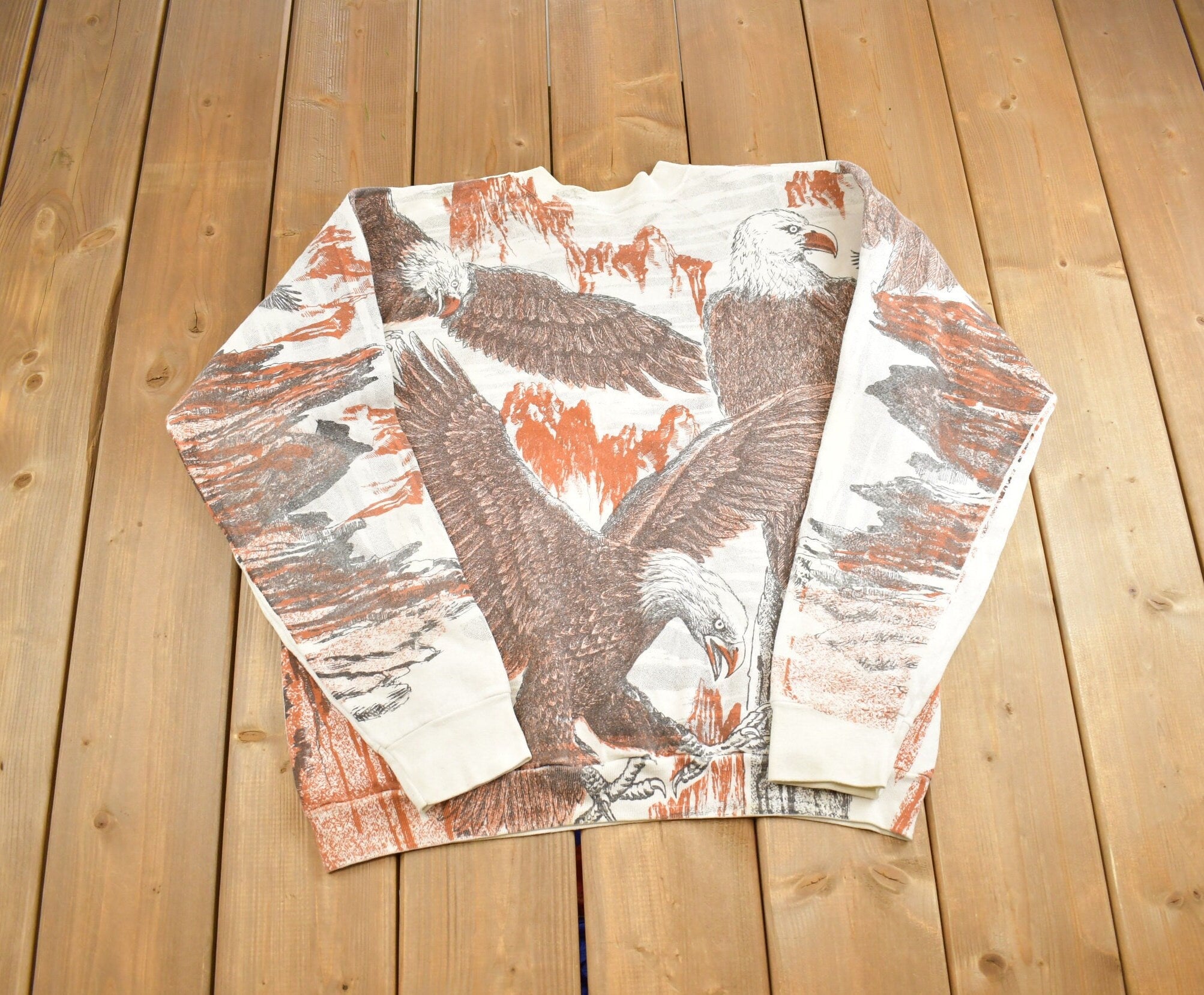 Vintage 1990s Bald Eagle All Over Print Crewneck Sweatshirt