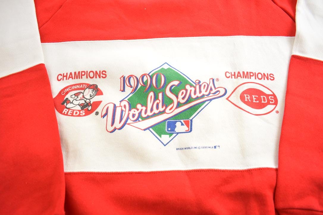 Vintage 1990 MLB Baseball World Series Cincinatti Reds Colorblock Crewneck Sweatshirt Made In USA