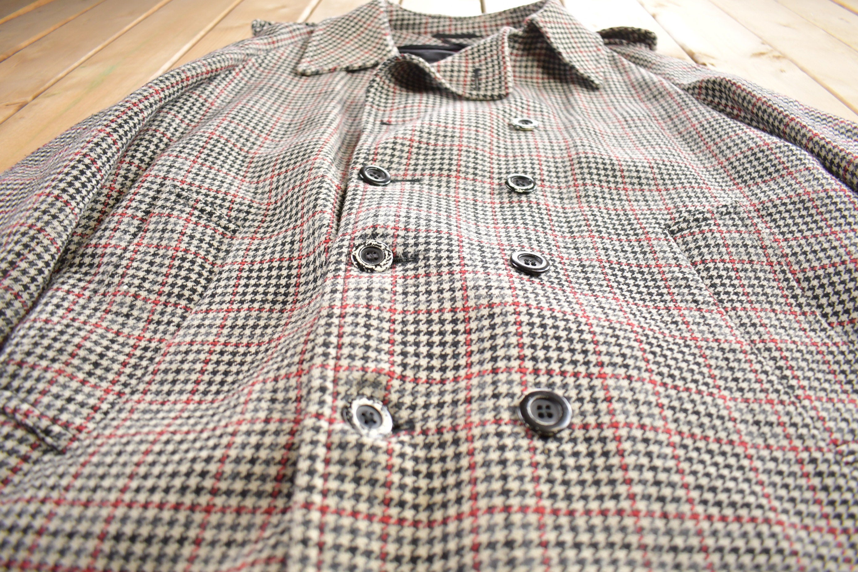 Vintage 1980s London Fog Hounds Tooth Wool Button Up Jacket Made In USA