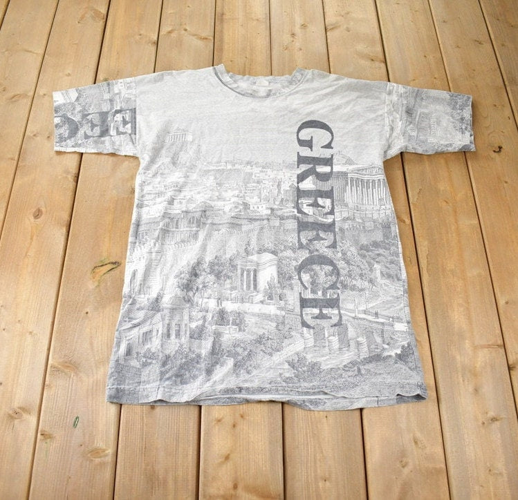 Vintage 1990s Greece All Over Print Souvenir Travel T Shirt Made In USA