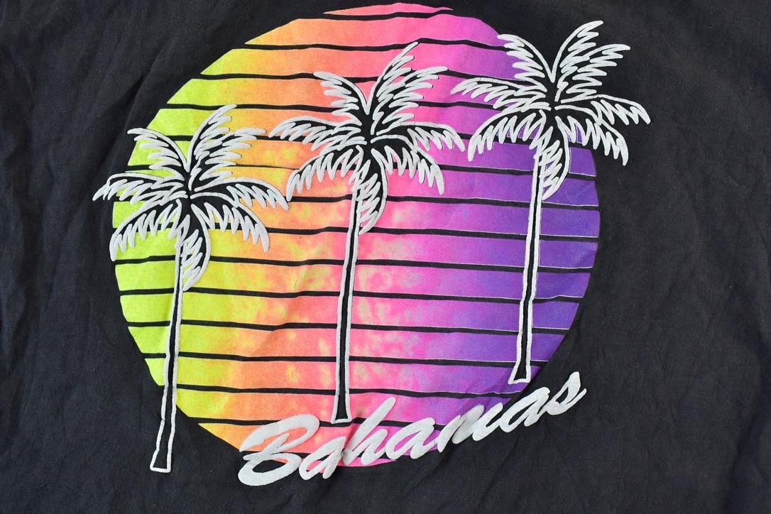 Vintage 1980s Bahamas Neon Palm Trees Single Stitch T-Shirt