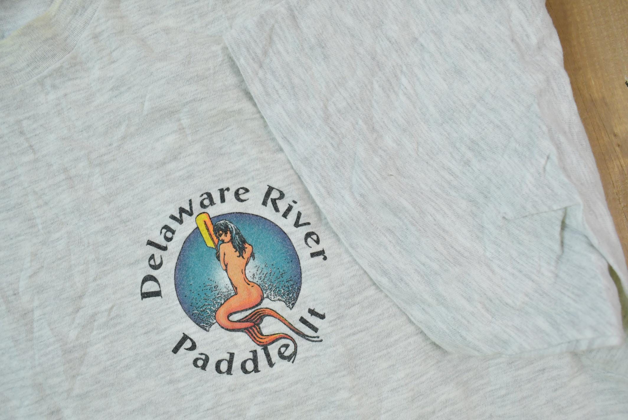 Vintage 1990s Delaware River Paddle Mermaid Graphic Souvenir Travel T-Shirt Size XL