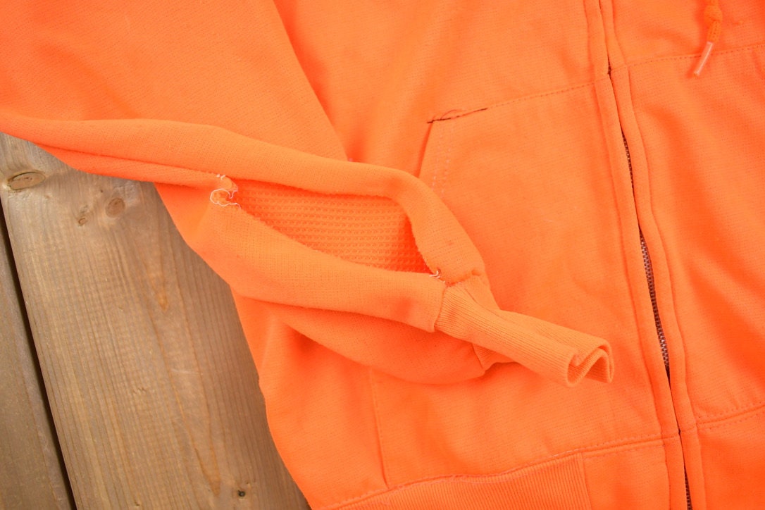 Vintage 1970s Orange Thermal Zip Up Hoodie / 70s Hoodie / True Vintage Hoodie / 70s Hoodie / Papaw / Basic / Essential / Made in USA /