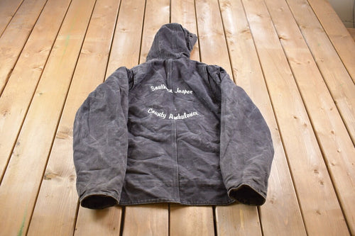 Vintage 1990s Carhartt Sherpa Lined Southern Jasper Country Ambulance Embroidered Sierra Sandstone Jacket / Workwear / Distressed Carhartt