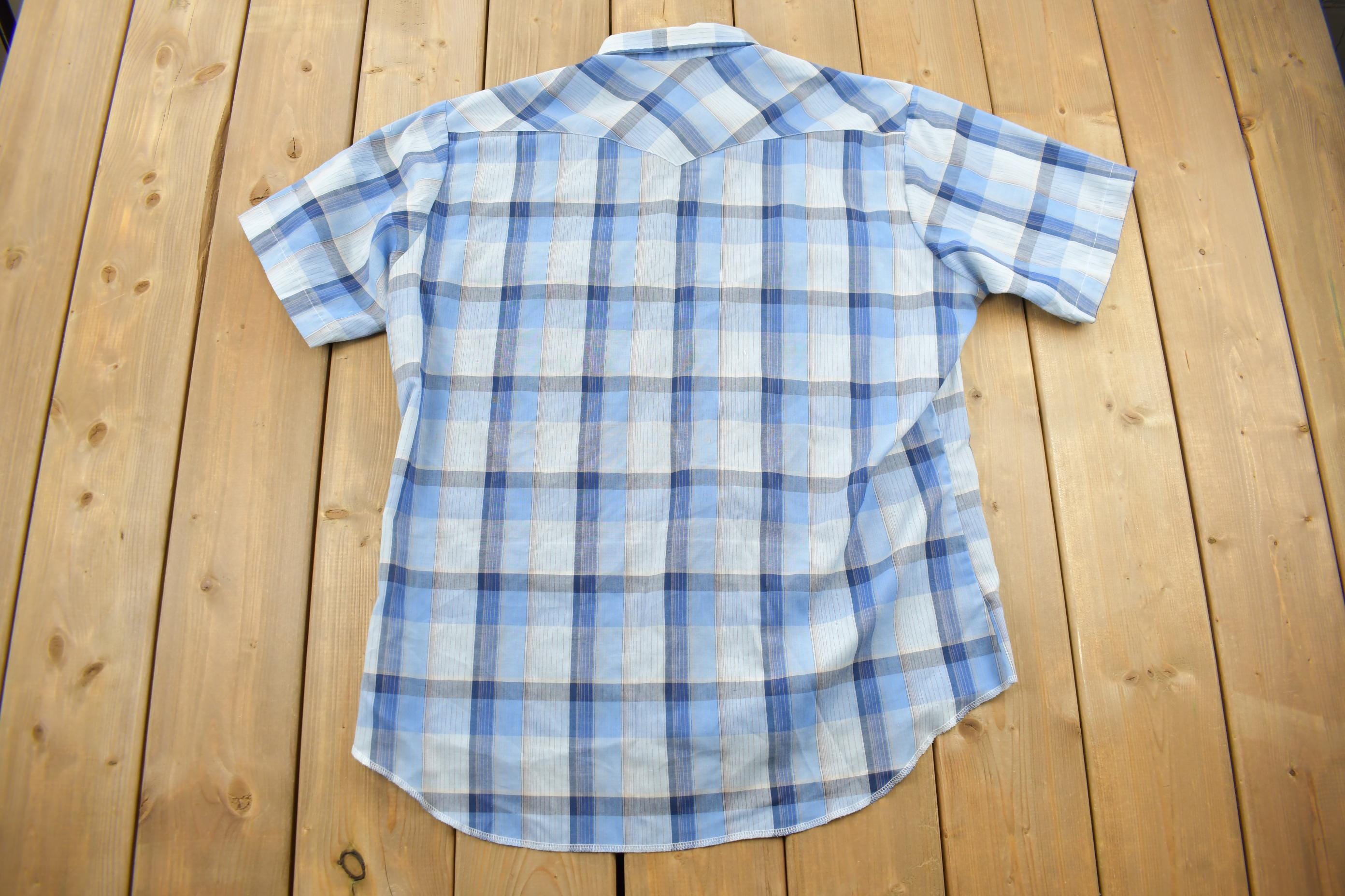 Vintage 1990s Wrangler Western Shirts Pearl Snap Short Sleeve Plaid Button Up Shirt