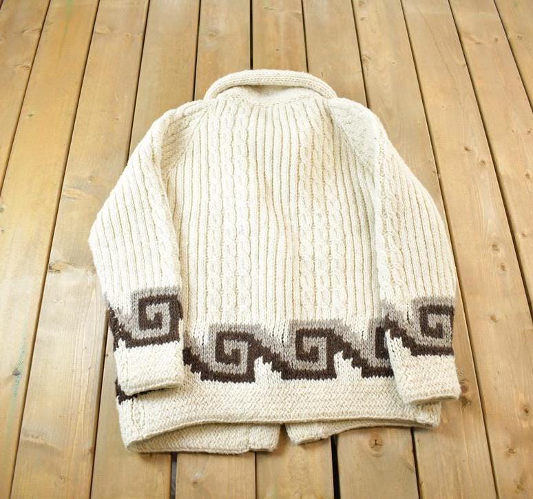 Vintage 1980s Knit Collared Abstract Pattern Cardigan Sweater