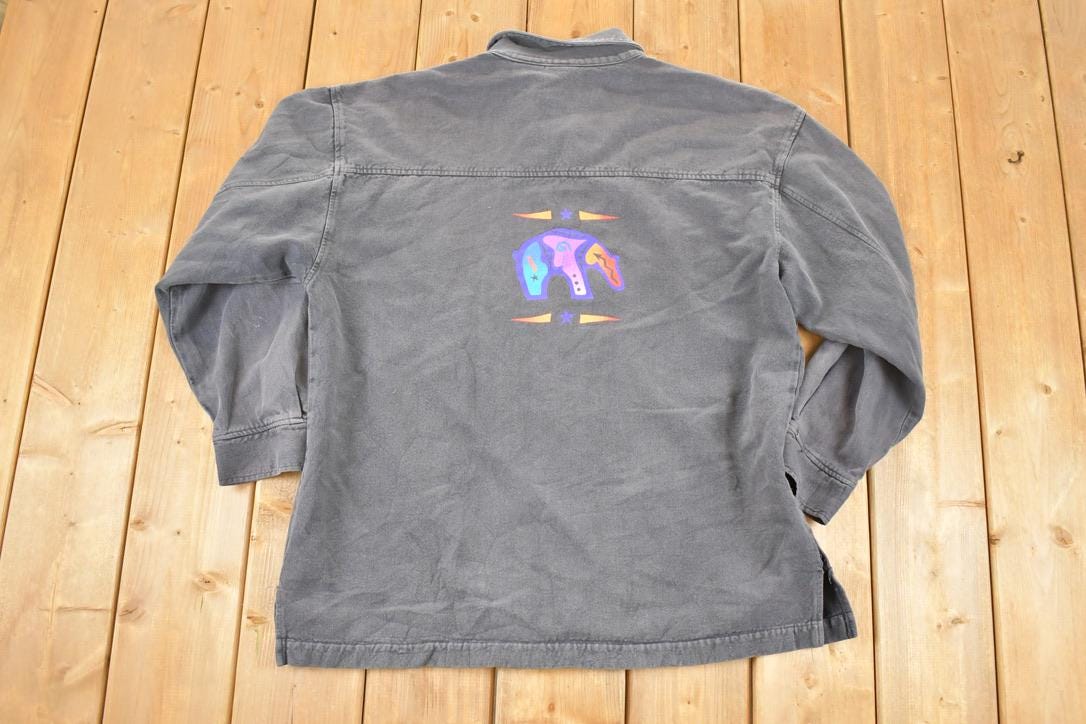 Vintage 1990s Neon Abstract Polar Bear Button Up Shirt Mens M