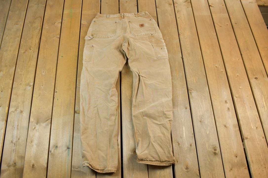 Vintage 1990s Tan Carhartt Double Knee Denim Work Pants Size 33 x 36