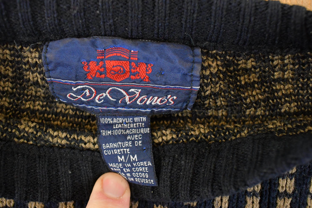 Vintage 1980s Desonos Leatherette Patch Abstract Knit Crewneck Sweater Mens M