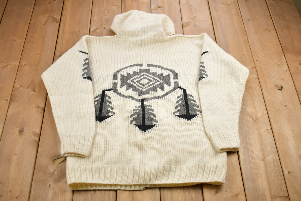 Vintage 1980s CC.H. Imports Virgin Wool Zip Up Aztec Graphic Dream Catcher Hoodie