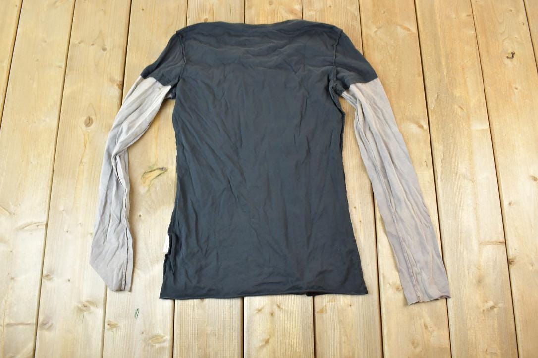 Women Vintage Vigoss Y2K Thermal Sleeve T-Shirt / Vigoss Grunge Skull Print / Contrast Stitch / Internet Famous Clothing / Over Dyed