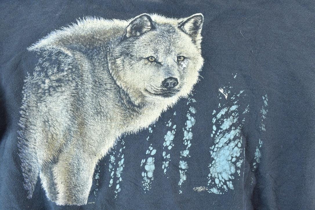 Vintage 1990s Lone Wolf Outdoorsman Crewneck Sweatshirt