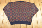 Vintage 1990s Knit V Neck Sweater Men's L / 90's Abstract Pattern 3D Knitted Sweatshirt