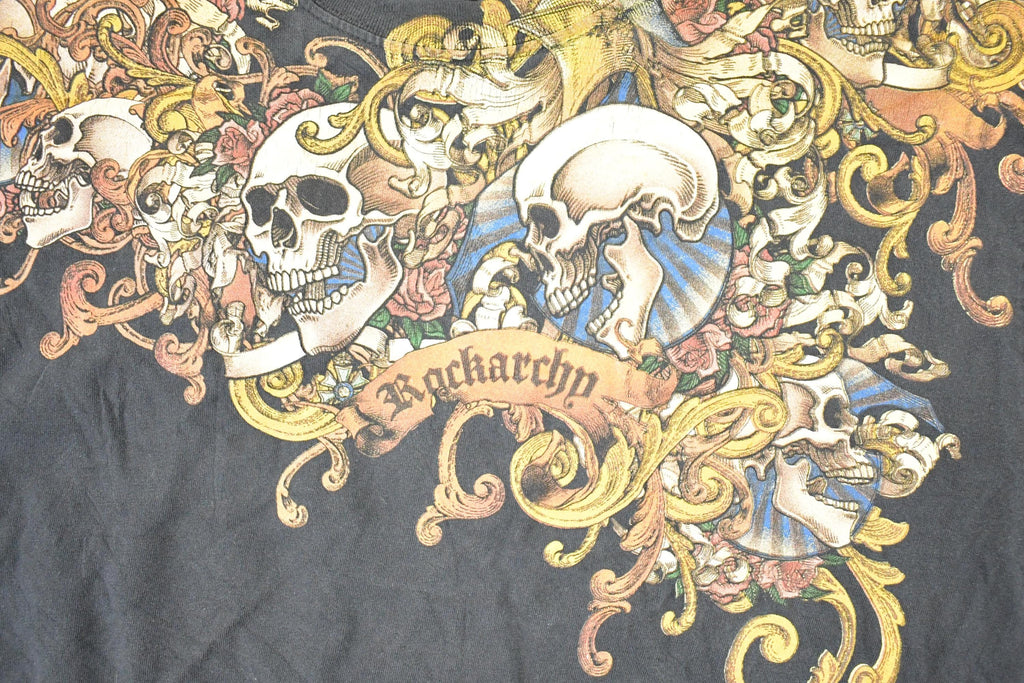 Vintage 1990s Rackarchy AOp Skulls Souvenir T-Shirt Men's L
