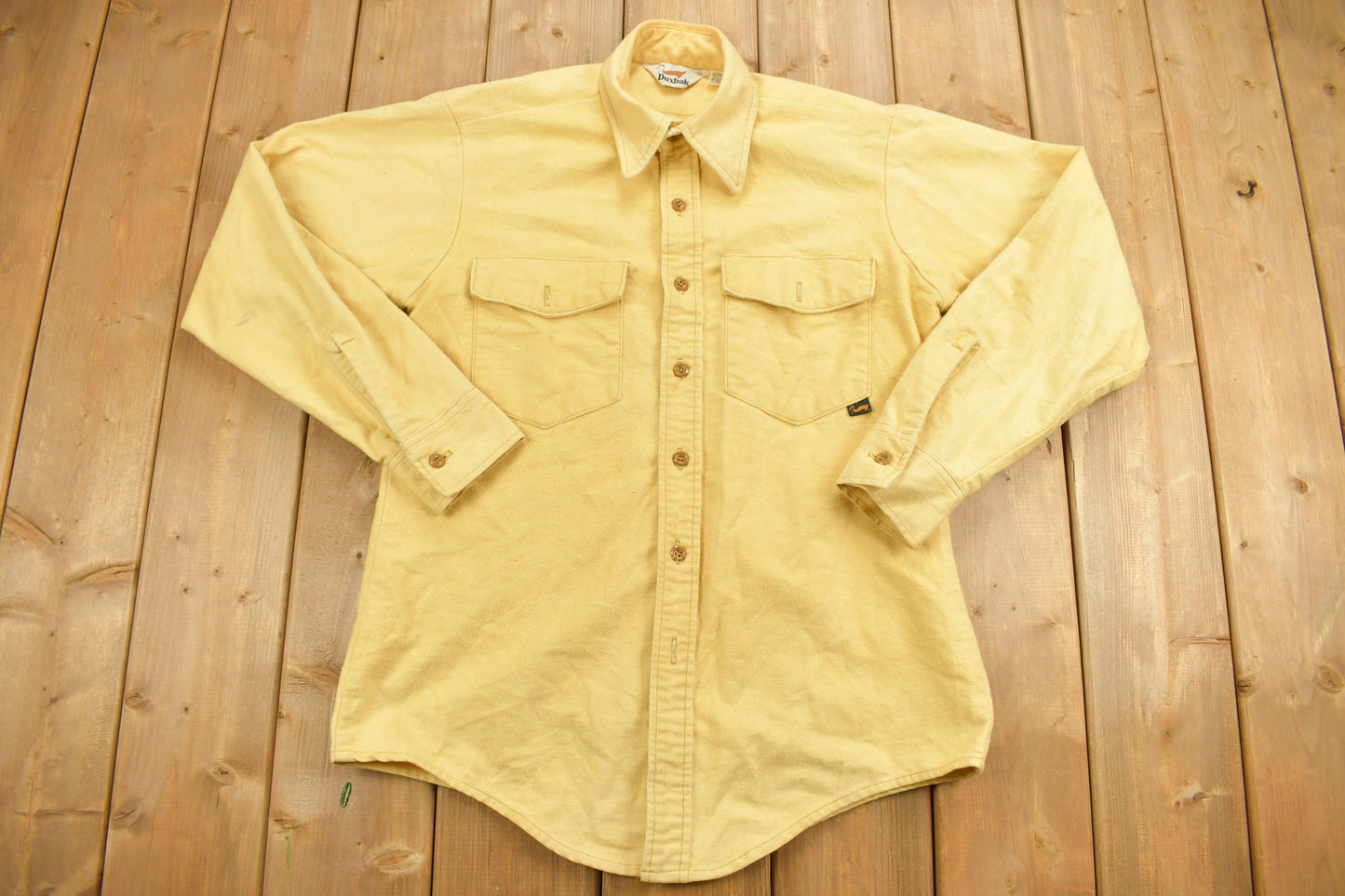 Vintage 1970s Duxbak Blank Yellow Button Up Shirt / 1970s Button Up / Vintage Flannel / Basic Button Up / Casual Shirt