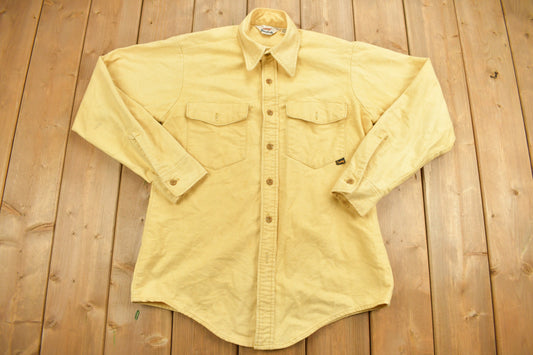 Vintage 1970s Duxbak Blank Yellow Button Up Shirt / 1970s Button Up / Vintage Flannel / Basic Button Up / Casual Shirt