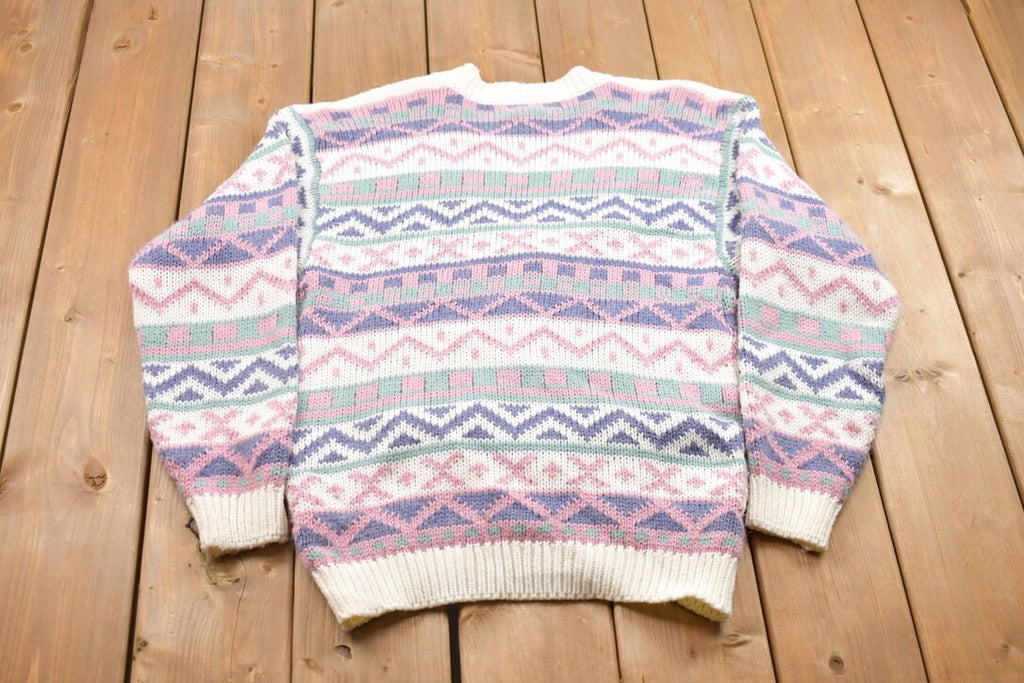 Vintage 1990s Gina Peters Knitted Abstract Pattern Cardigan Sweater