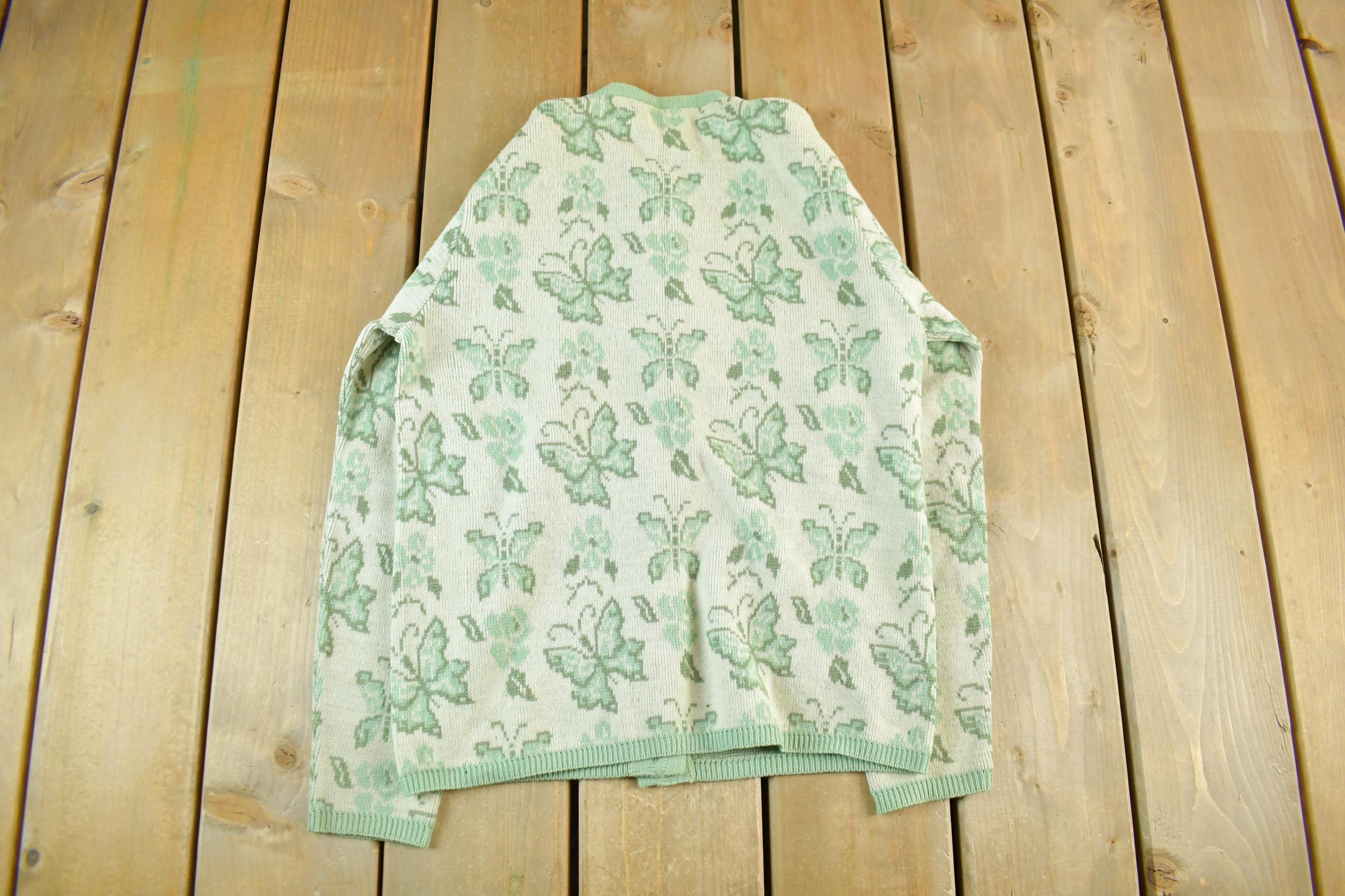 Vintage 1970s Butterfly Knit Cardigan Sweater Women's XS