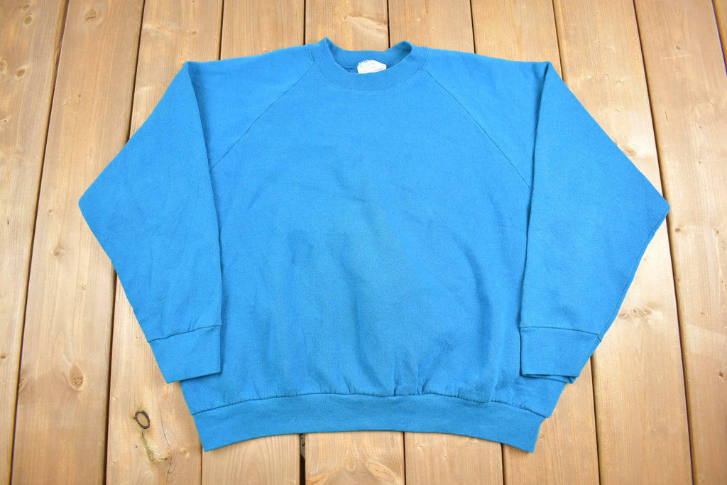Vintage 1990s Fruit Of The Loom Blank Blue Raglan Crewneck Sweatshirt