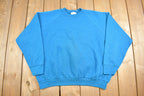 Vintage 1990s Fruit Of The Loom Blank Blue Raglan Crewneck Sweatshirt