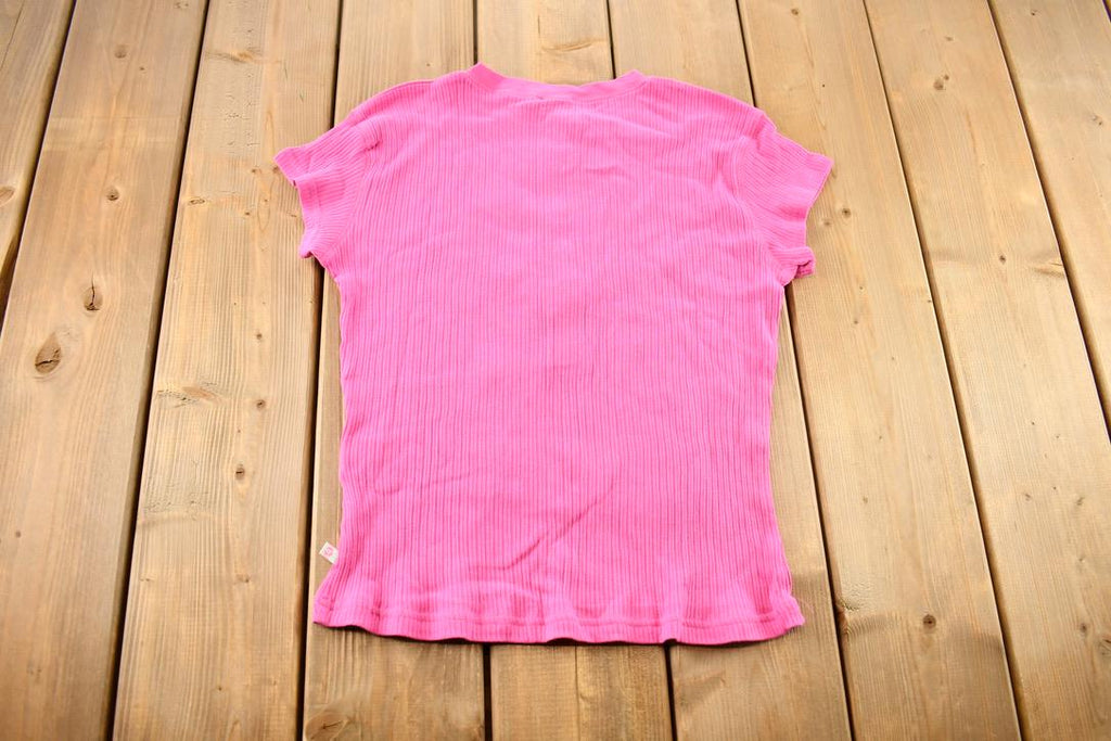 Vintage 2000s Hot Pink Ribbed Henley Tube Top