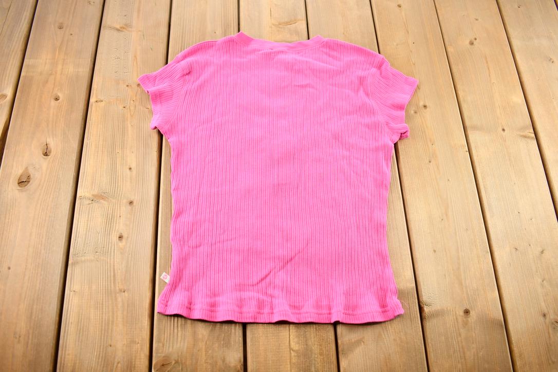 Vintage 2000s Hot Pink Ribbed Henley Tube Top