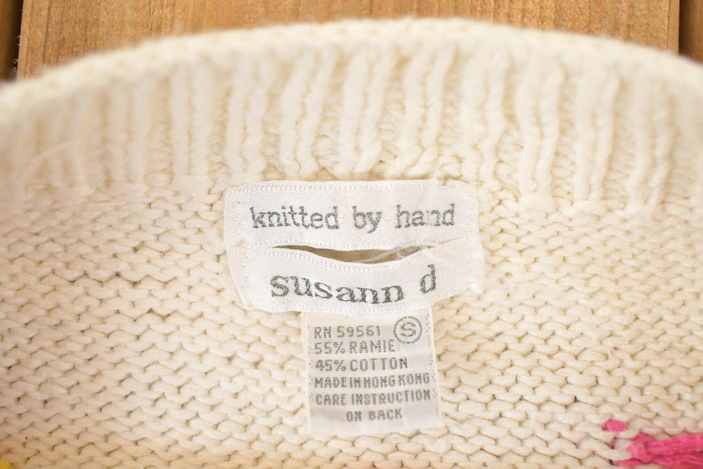 Vintage 1990s Susann D Abstract Hand Knit Crewneck Sweater Womens L