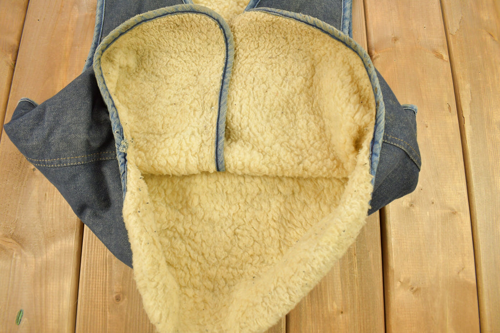 Vintage 1980s Roebucks By Sears Fleece Lined Denim Button Up Vest