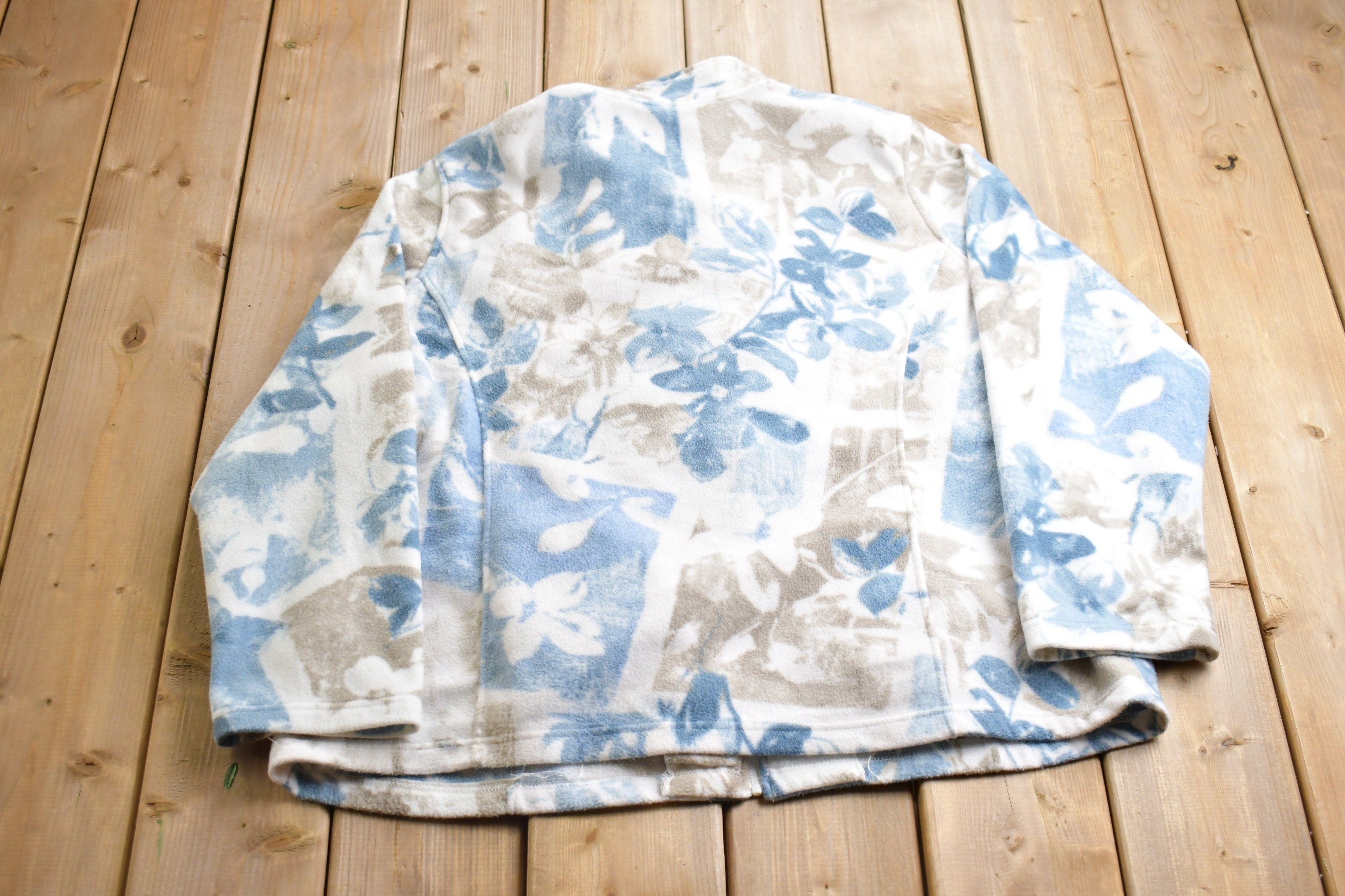 Vintage 1990s Floral Theme Fleece Zip Up Sweater