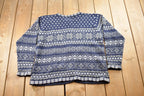 Vintage 1990s Erika & Co Knitted Cardigan Sweater  Vintage Cardigan  Button Up  Striped  Embroidered  Snowflake Theme  Winter Knit
