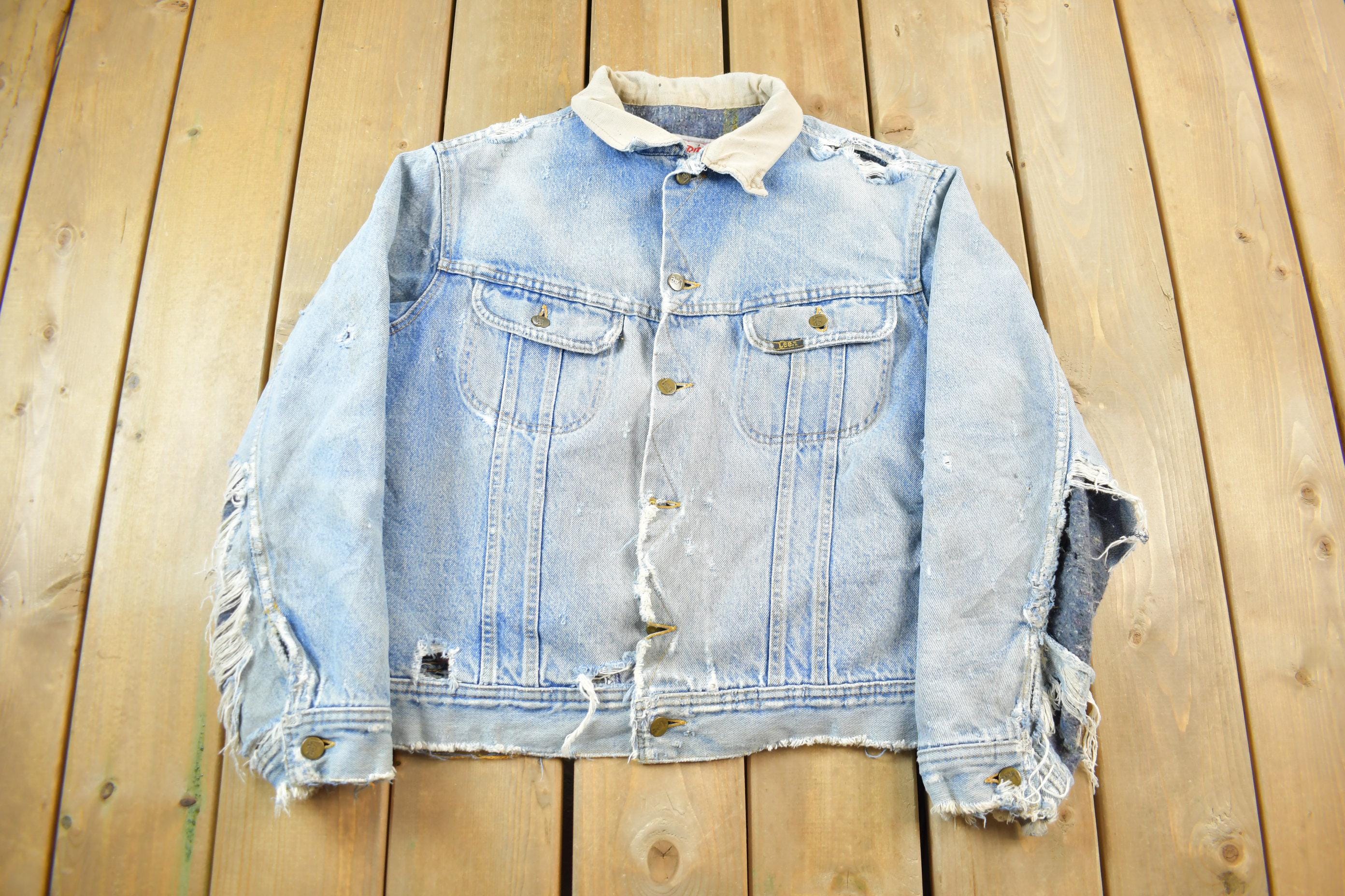 Vintage 1980s THRASHED Lee Storm Rider Blanket Lined Jean Jacket