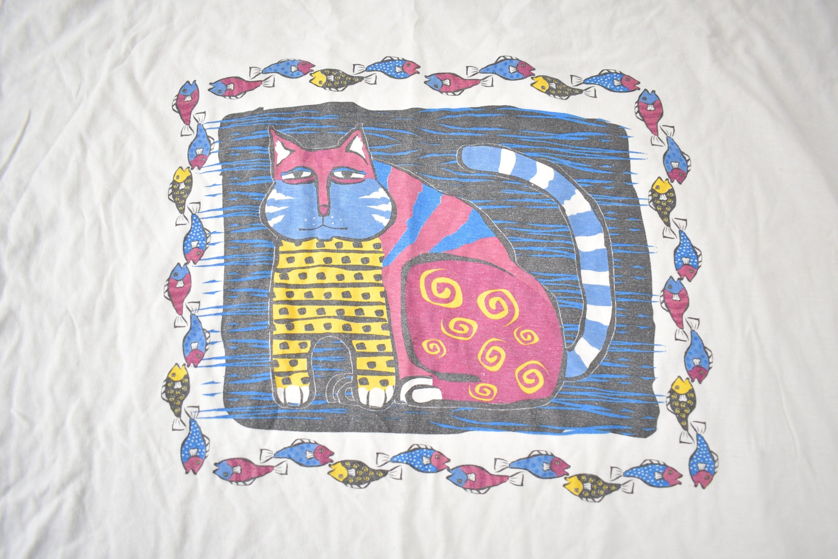 Vintage 1990s Artsy Cat Single Stitch Graphic T Shirt Made In USA