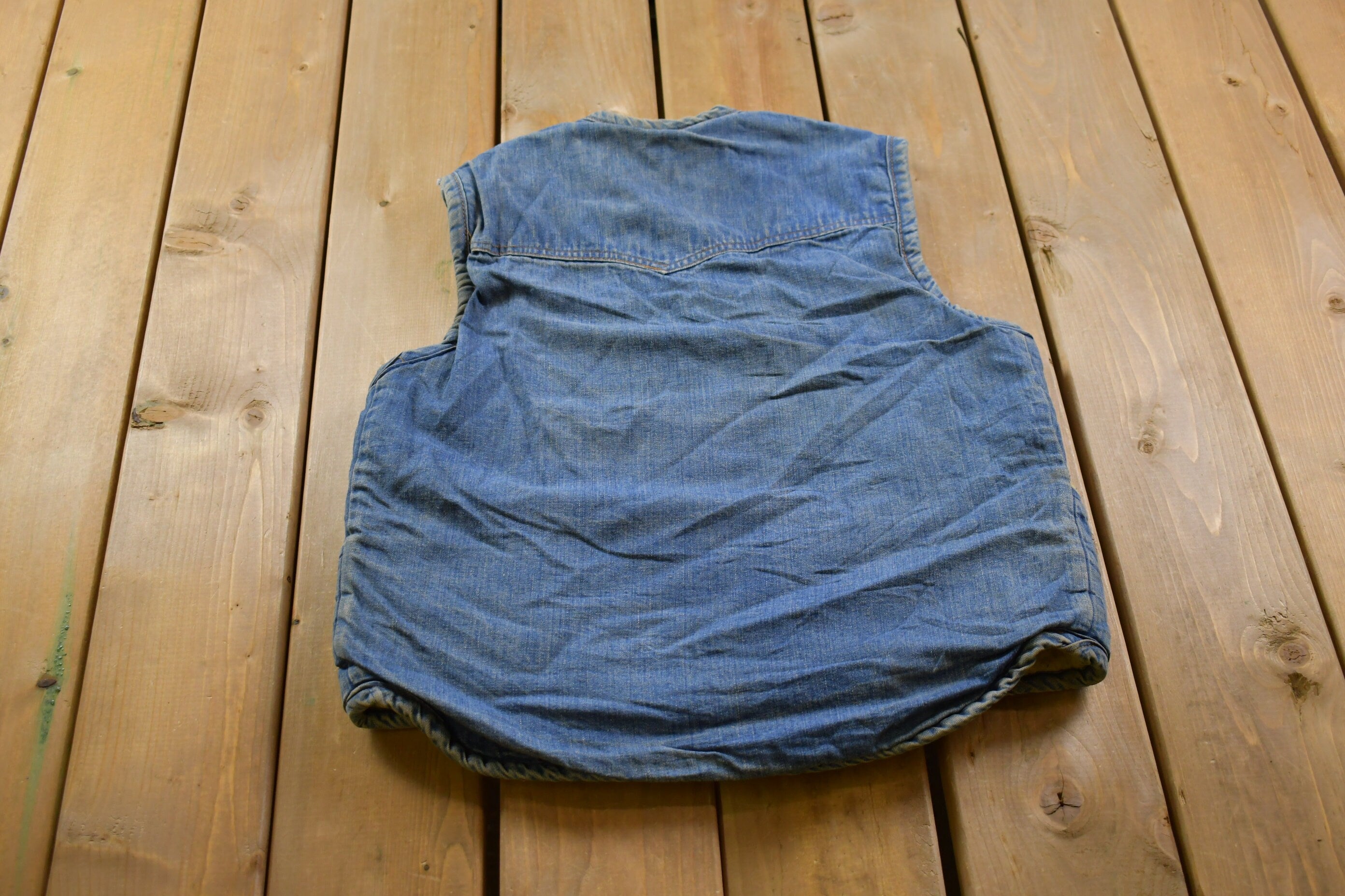 Vintage 1990s Denim Jean Sherpa Lined Vest