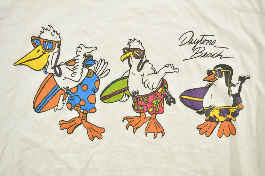 Vintage 1990s Daytona Beach Surfing Chickens Funny Graphic T-Shirt