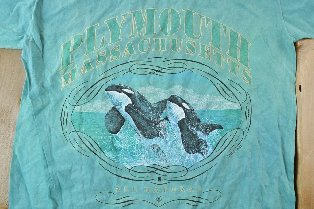 Vintage 1990s Orca Whale Plymouth Massachusetts Souvenir T-Shirt