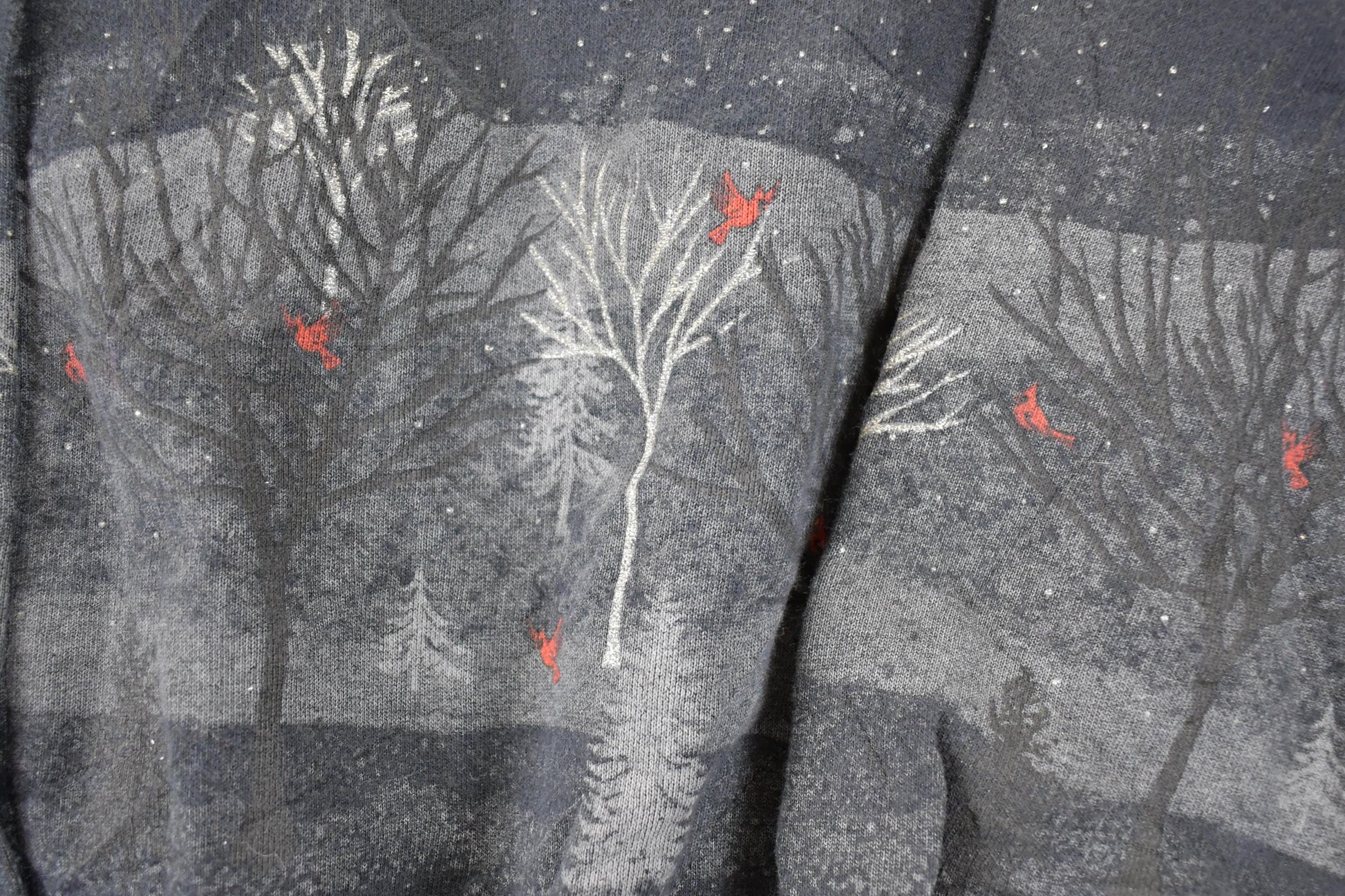 Vintage 1990s Artisans Winter Cardinal AOP Double Collar Button Up Crewneck Sweatshirt Women's L / Made In USA / 90's Nature Sweater