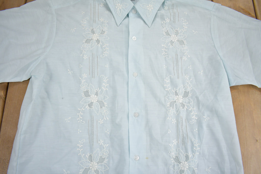 Vintage 1970s Double Red Horse Embroidered Button Up Shirt  70s Button Up  Vintage Embroidery  Short Sleeve  True Vintage