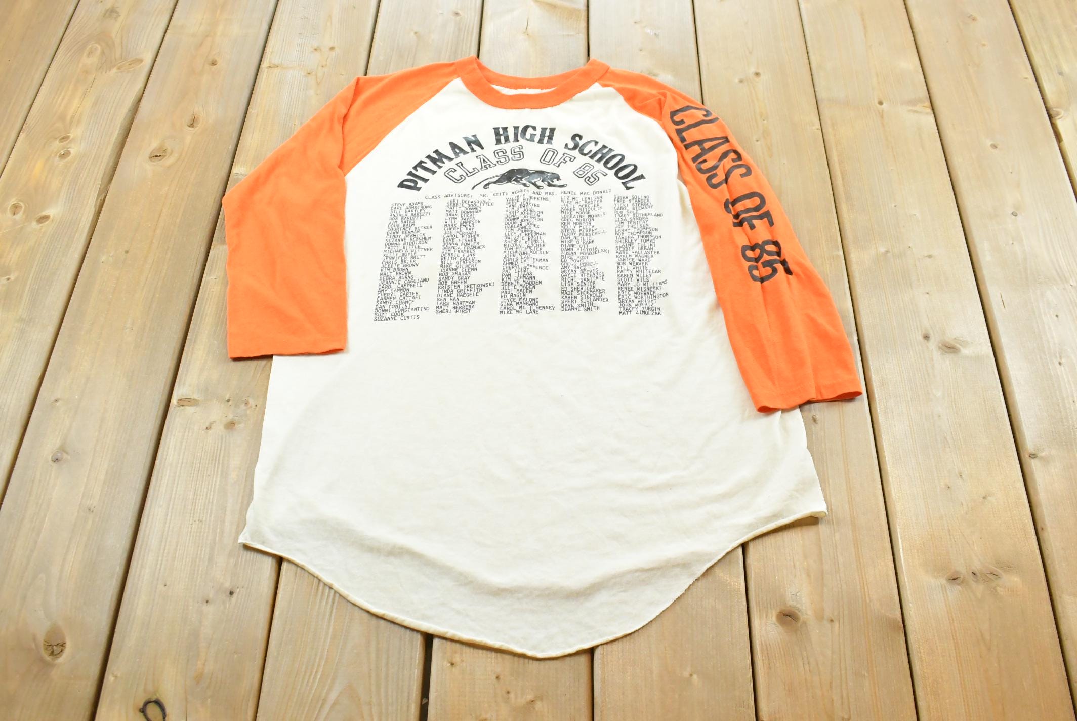 Vintage 1985 Pitman High School Class Of 85 Three Quarter Sleeve Raglan T Shirt Mens L