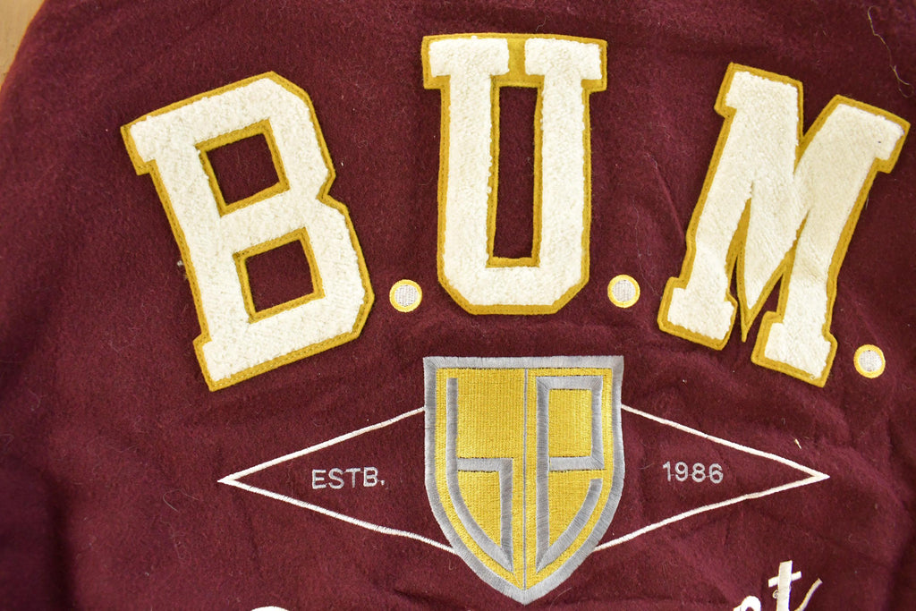 Vintage 1990s BUM Equipment Wool Denim Varsity Jacket Men's Medium