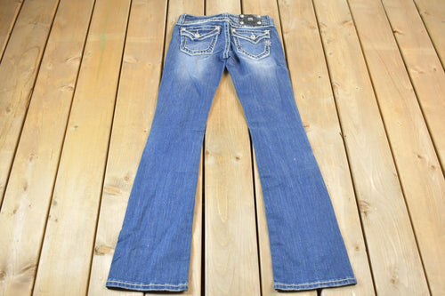 Vintage Y2K Miss Me Bedazzled Low Rise Jeans Size 26x32 / Boot Cut Jeans / Y2K Style / Embroidered Jeans / 2000s / Contrast Stitching