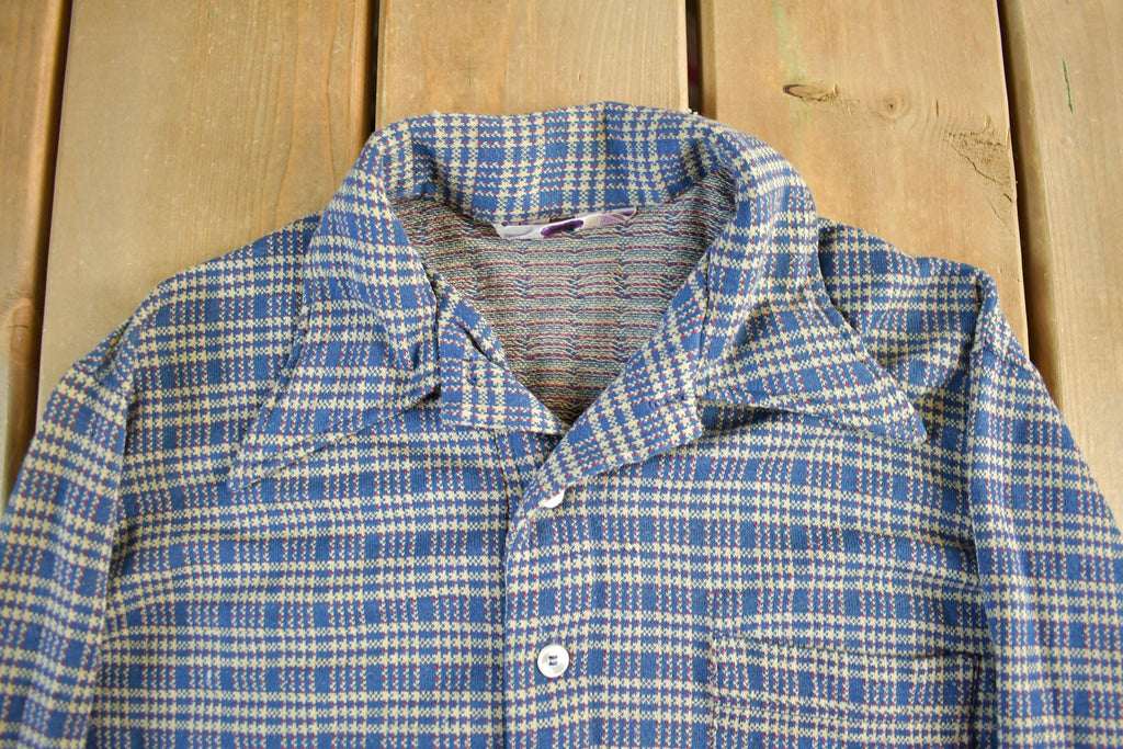 Vintage 1970s Levis Panatela Plaid Button Up Polo Shirt Men's Medium