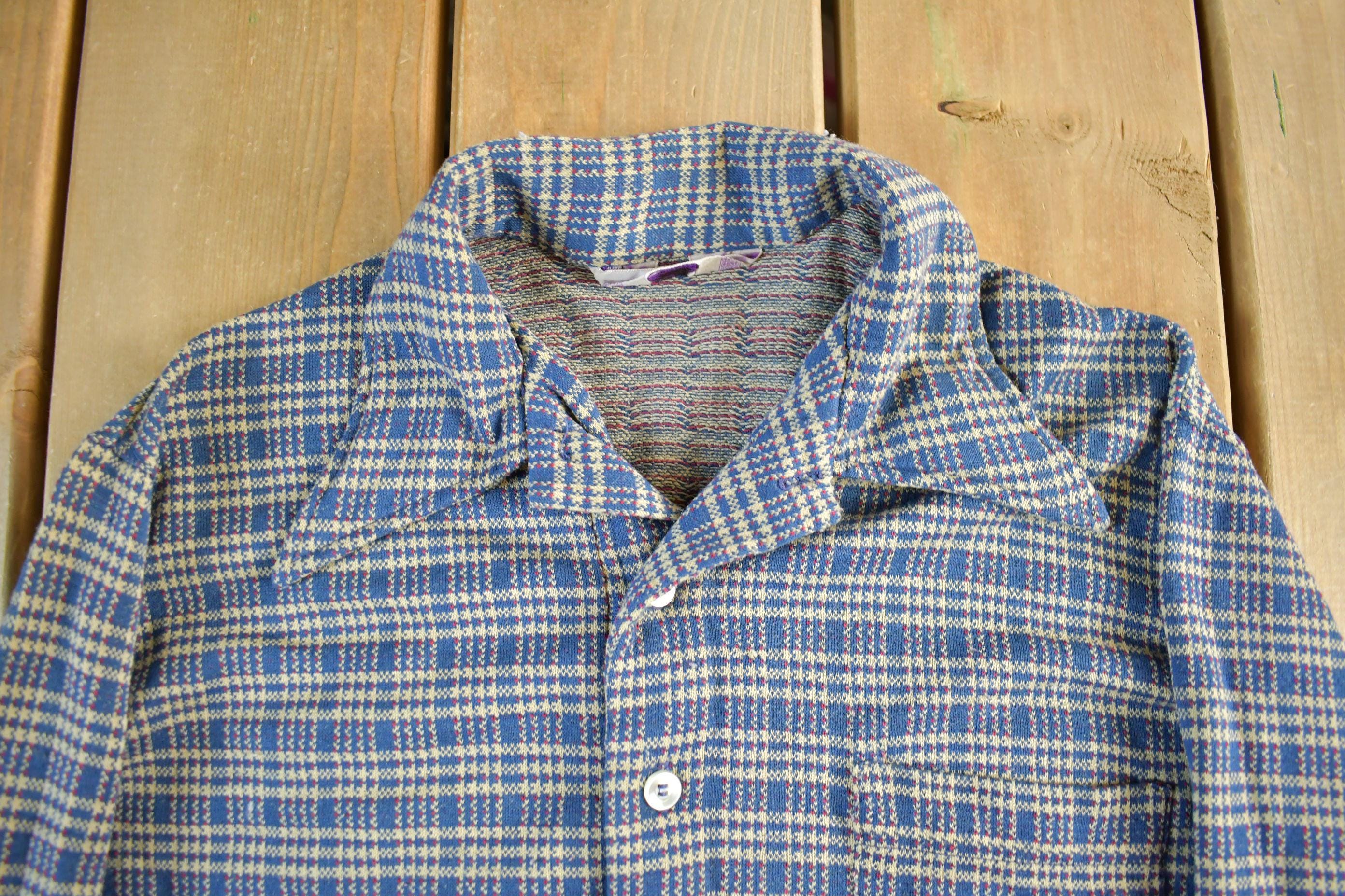 Vintage 1970s Levis Panatela Plaid Button Up Polo Shirt Men's Medium