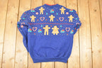 Vintage 1994 Gingerbread Man AOP Double Collar Christmas Graphic Print Crewneck Sweatshirt Women's S